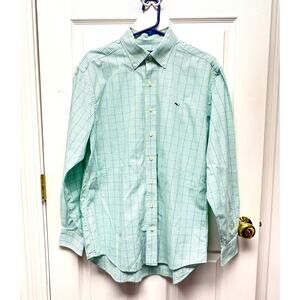 Vineyard Vines Shirt Button Down 100% Cotton Green Plaid Men’s Size M Whale